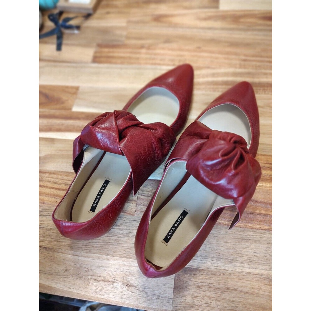 Zara Basics Red Bow Flats Size 38 Worn 1x Gorgeous - Picture 10 of 10